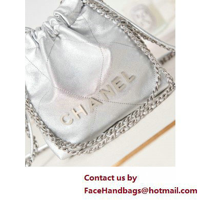 Chanel Shiny Calfskin  &  Silver-Tone Metal CHANEL 22 Mini Handbag AS3980 Silver